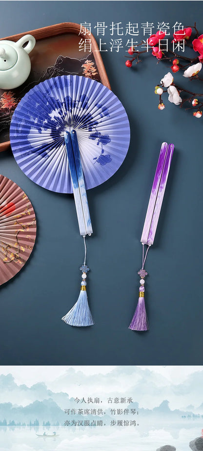 Magnetic Folding Round Fan Chinese Antique Style Dancer Hanfu Fan Student Gift Wedding Perform Dance Party Fan Photography Prop