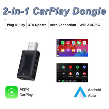 2-in-1 Wireless CarPlay & Android Auto Adapter, Plug & Play CarPlay Converts Wired to Wireless, Fast Auto-Connect, No Lag