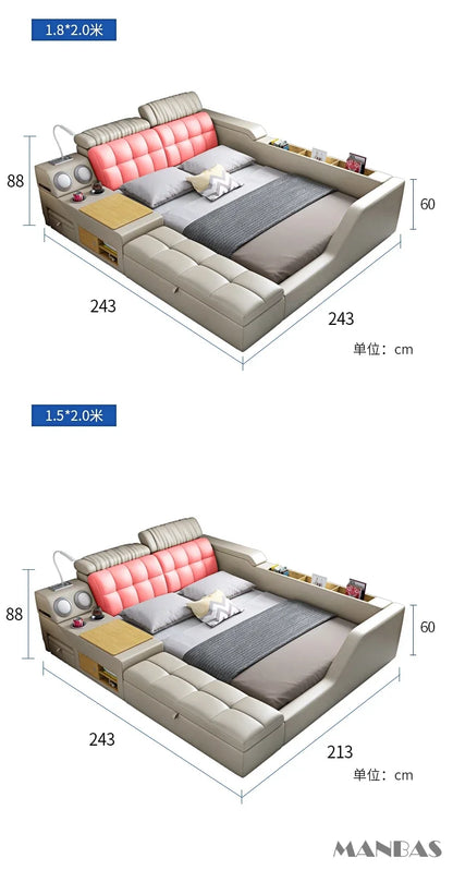 Modern Multi-Functional Tech Smart Bed with Storage, Speakers, USB, Bookshelves, and Tatami – Luxury King/Queen Ultimate Bed