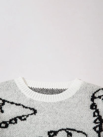 Women's Oversized Dinosaur Pattern Sweater - Cozy Long Sleeve Pullover for Casual Wear