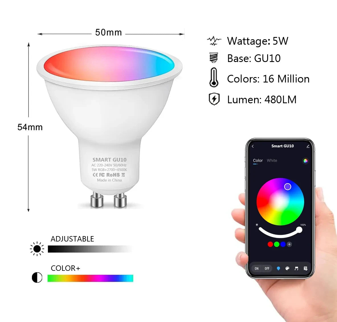 GU10 Bluetooth Lamp Tuya Smart Bulb RGB 220V Led Light Bulbs Smart Led Bulb APP Control Lamp 9W Dimmable For Room Home Decor