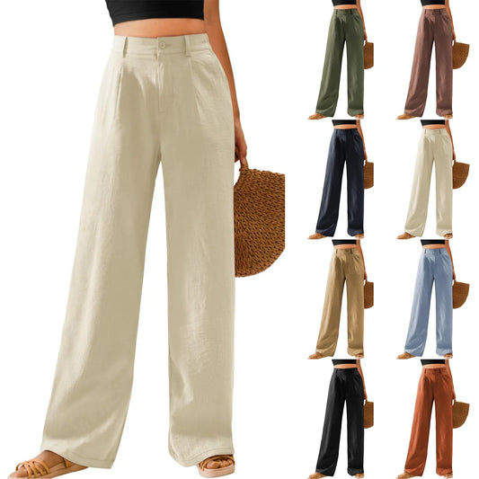 Womens Casual Wide Leg Pants High Waisted Button Down Straight Long Trousers Palazzo Pants Elegant Woman Flared Pants Youthful