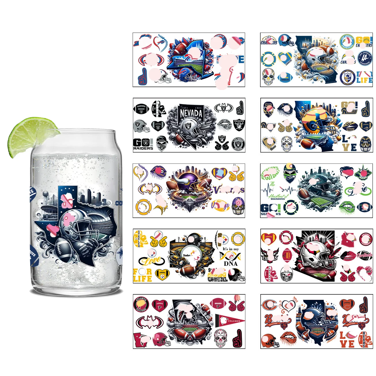 Sports Team Cup Wraps DIY Waterproof Easy To Use Custom Decals UV DTF Transfer Sticker For 16oz Libbey Glasses