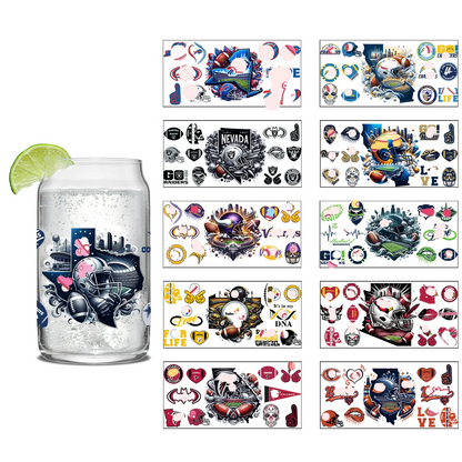 Sports Team Cup Wraps DIY Waterproof Easy To Use Custom Decals UV DTF Transfer Sticker For 16oz Libbey Glasses