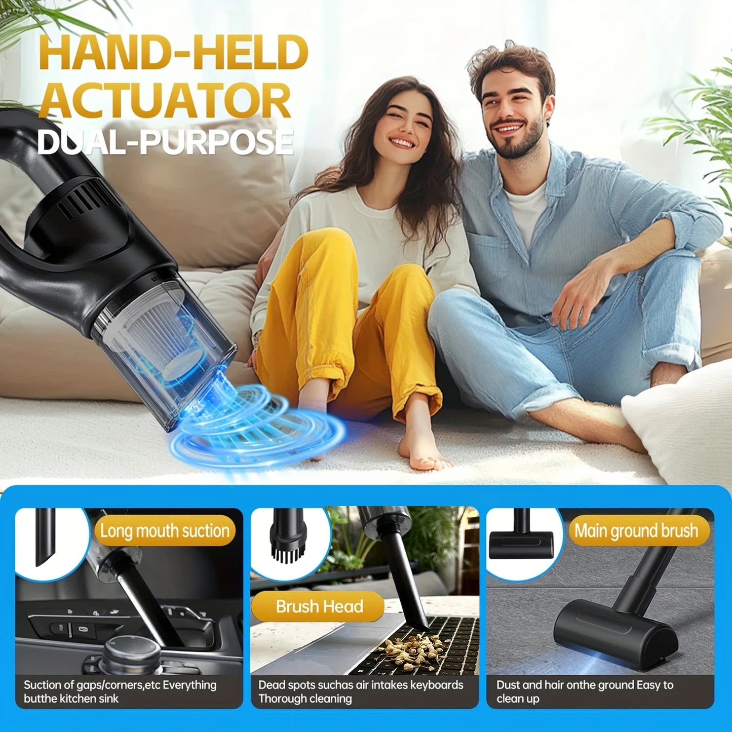 5KPa Cordless Handheld Vacuum - Rechargeable for Pet Hair, Car & Home, Lightweight for Sofa & Office