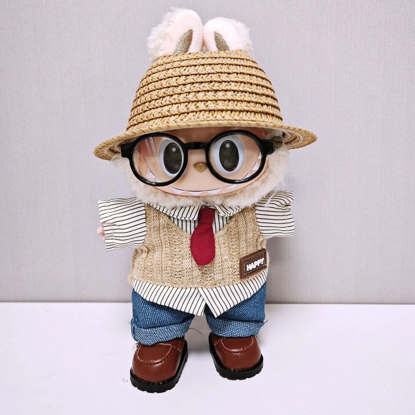 Labubu Doll Clothes Set, Purely Handmade, Literary, Gentle, Doll Clothes,Shirt,Vest,Leather Shoes,Glasses,Exquisite,High Quality