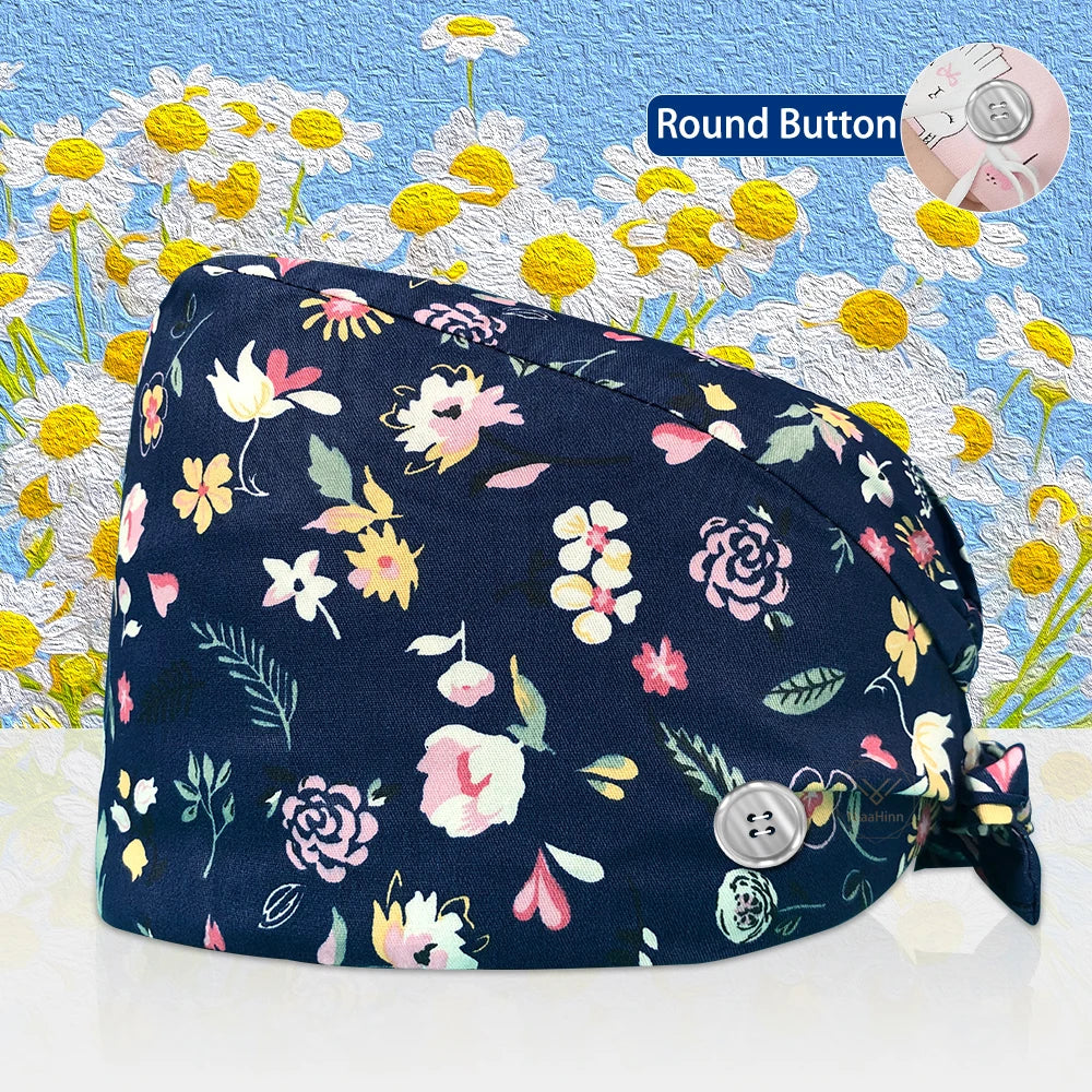 Cotton Lab Work Scrubs Caps Flower Printing Medical Scrubs Women Surgical Caps Health Service Caps Operator Hats Nursing Hats