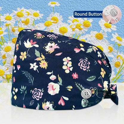 Cotton Lab Work Scrubs Caps Flower Printing Medical Scrubs Women Surgical Caps Health Service Caps Operator Hats Nursing Hats