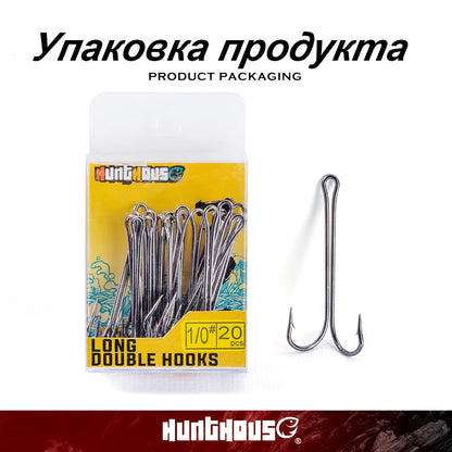 Hunthouse Double Hooks fishing hook long fishing stainless hook with soft lure sharp high carbon stee offset hook