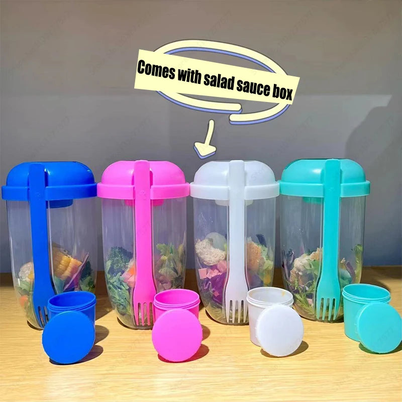 Portable DIY Salad Cups Breakfast Cereal Nut Yogurt Container Set with Fork Sauce Bottle Picnic Food Container Bento Lunch Box