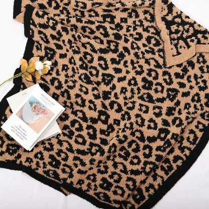 Super Soft Leopard Print Blanket, Warn Knitted Fleece Blanket, Sofa Nap Lightweight Blanket