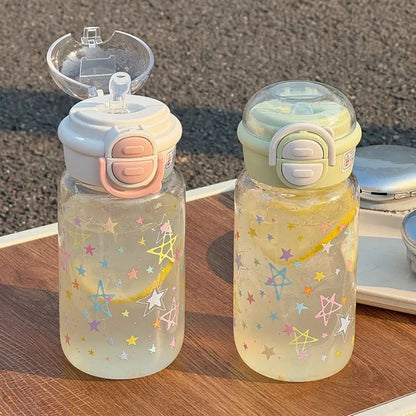 500ml Transparent Plastic Cup Straw Cup Lifting Rope Graffiti Water Bottles Fall Prevention Portable Drinking Water Bottle