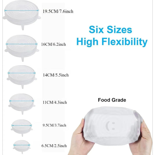 6pcs Silicone Elastic Lids Reusable Stretchable Round Food Lids Suitable for Various Food Containers Microwave/dishwasher Safe