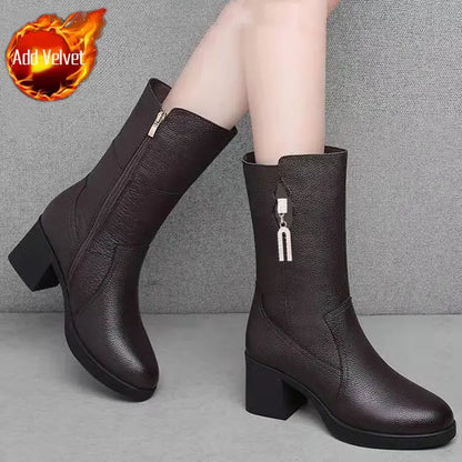 Footwear Half High Women's Boots Middle Heel Shoes for Woman Black Rhinestone Mid Calf Fashion 2024 Designer Luxury Goth Pu Boot