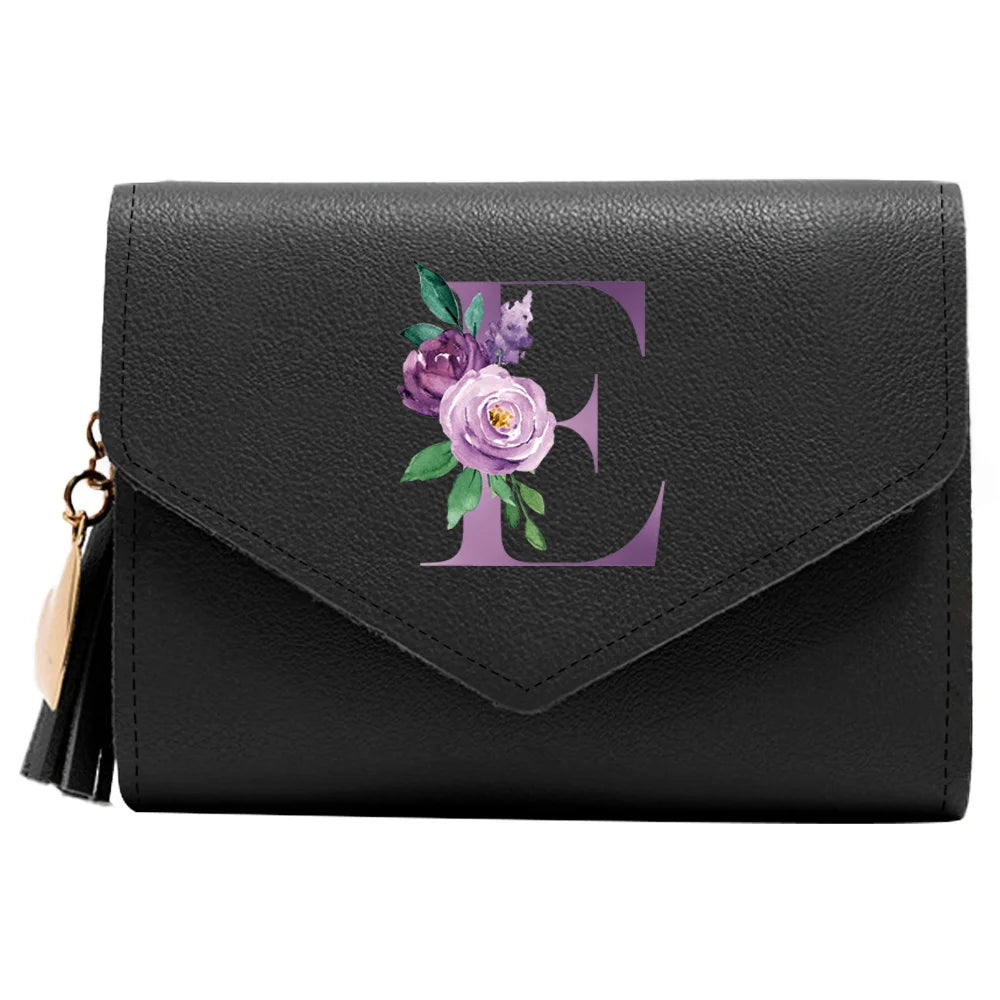 Wallet Women Rfid Blocking Small Compact Luxury Leather Pocket Wallet Ladies Mini Purse with ID Window Purple Letter Pattern