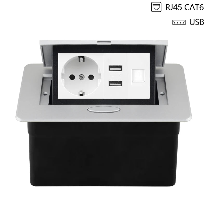 220V Desktop Power Socket Pop-up Hidden Socket EU Socket Built-in Socket With Dual USB Interface And type-C Interface