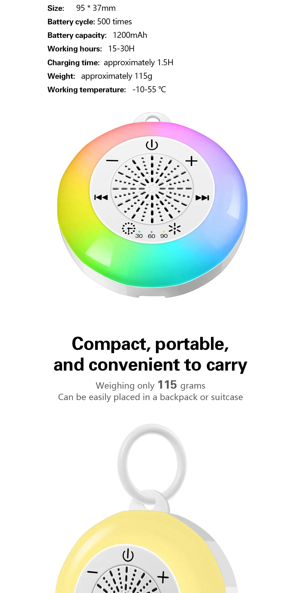 Baby Sleeping White Noise Machine USB Rechargeable Night Light Music Player 22 kinds of Soothing Sounds Child Sleep Aids Tools