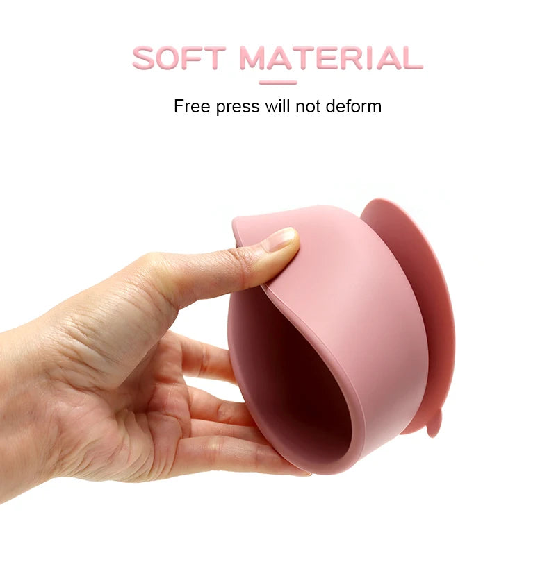 Food Grade Silicone Baby Feeding Bowls with Lid Anti-fall Strong Suction Dining Bowl for Toddler Kid Training Tableware BPA Free