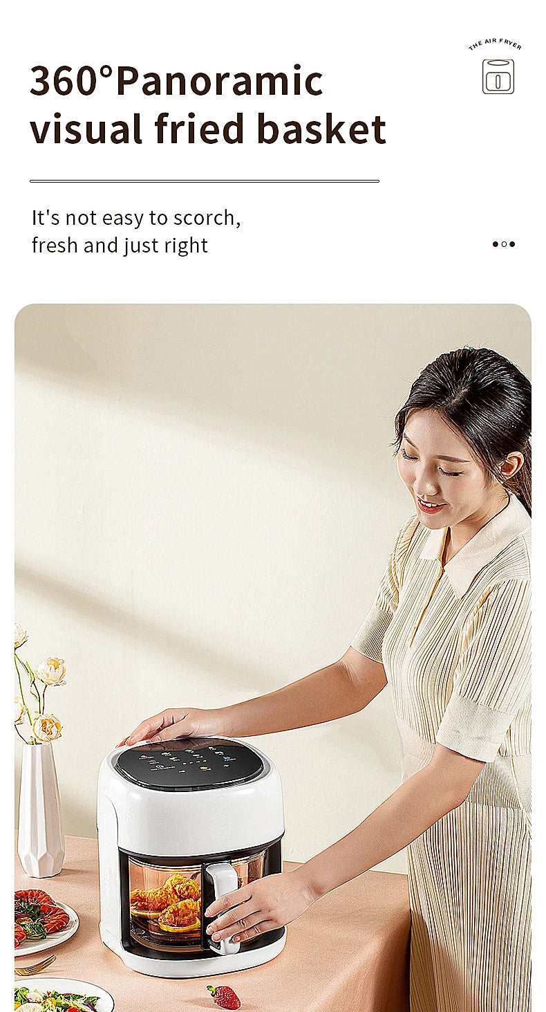 Smart Electric Air Fryer Large Capacity Convection Oven Deep Fryer Without Oil Kitchen 360°Baking Viewable Window Home Applianc