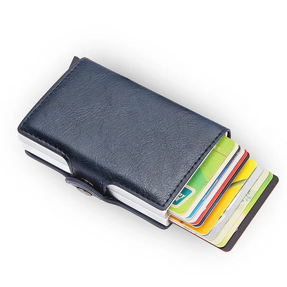 RFID Blocking Men Wallet Credit Card Holder Leather Card Wallet Double Metal Box ID Card Holder Money Clip Purse New 2023