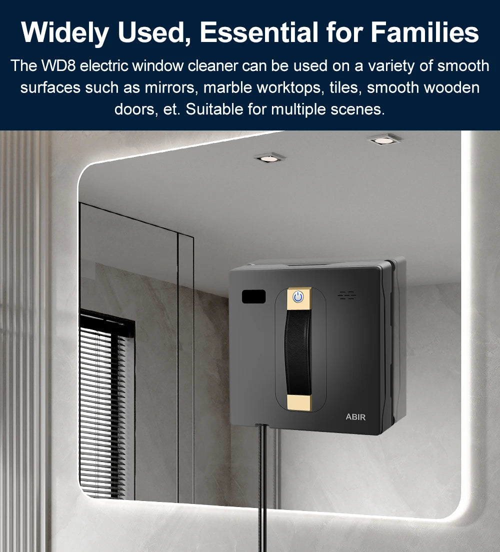 Robot Window cleaner ABIR WD8,Dual Water Spray,Smart Memory,High Vacuum Suction, Laser Sensor, Home Wall Glass Cleaning Robot