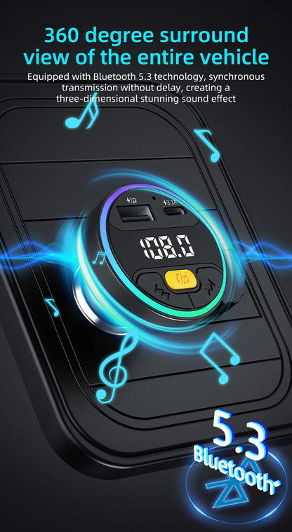Car FM Transmitter Bluetooth 5.3 Handsfree Wireless Car Kit USB C Car Charger Auto Radio Fm Modulator Mp3 Player Adapter