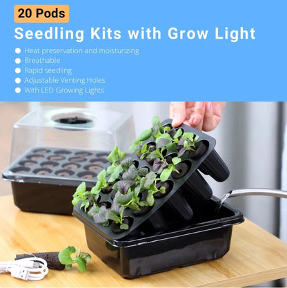 20 Hole Hydroponic Plant Seedling Pots with Intelligent Fill Light Seedling Tray for Fruit Vegetable Gardening Planting Supplies