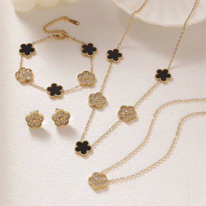 316L Stainless Steel 2025 New Fashion Fine Jewelry Set Zircon 5-Leaf Flowers Charm Chain Necklaces Bracelets Earrings For Women