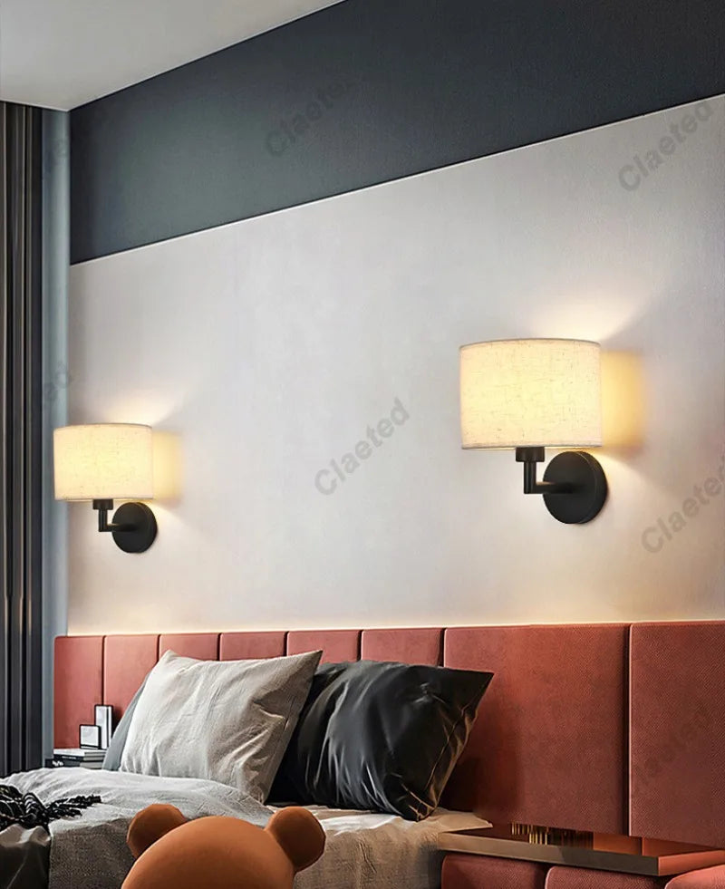 LED Fabric Lampshade E27 Decorative Wall Lamp Indoor Corridor Living Room Bedroom Bedside Wall Lamp Decorative Lighting Fixture