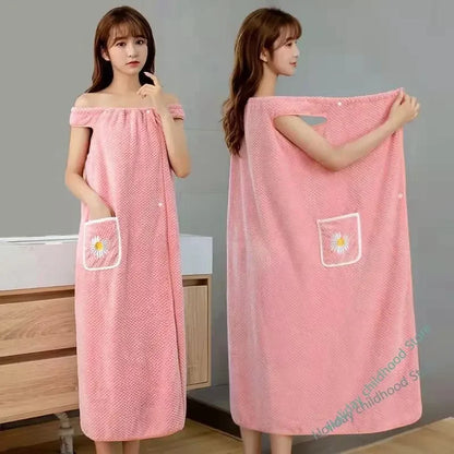 Bath Towel Household Women Wearable Wrap Adults Absorb Water Pure Cotton Dry Hair Skirt Long Style Bathroom Washable Bathrobe