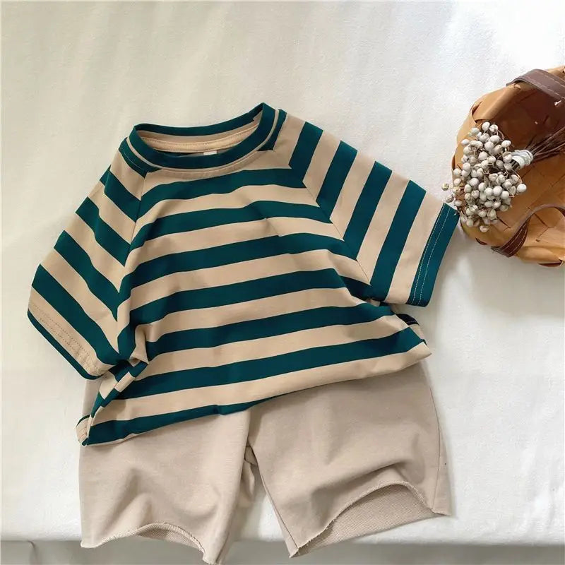 Fashion striped T-shirts for kids baby cotton short sleeve Tees boys and girls casual Tops clothes