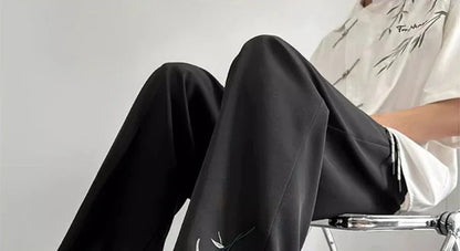 Social Tailoring Business Work Man Suits Pants Office Ice Silk Cooling Trousers for Men Fabric Korean Style Clothes Designer Up