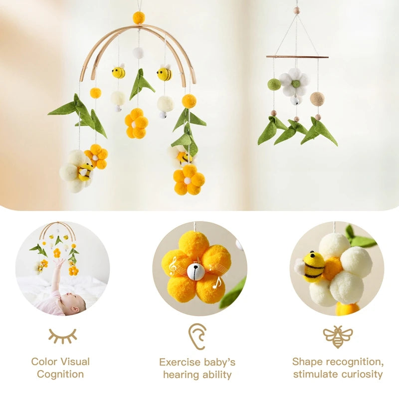 Baby Rattle Toys 0-12Months Newborn Wooden Crib Mobile Bee Toy Music Box Bed Bell Hanging Toy Holder Bracket Bed Bell Baby Gifts