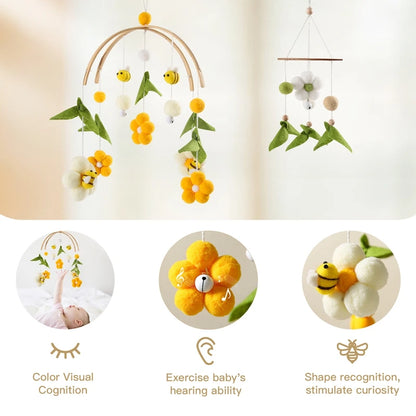 Baby Rattle Toys 0-12Months Newborn Wooden Crib Mobile Bee Toy Music Box Bed Bell Hanging Toy Holder Bracket Bed Bell Baby Gifts