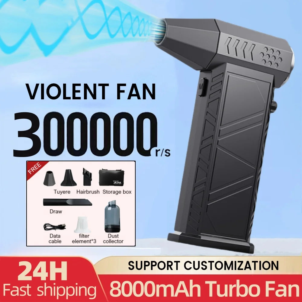X9 Violent Fan 300000RPM Powerful Air Blower Vacuum Cleaner Type-C Charging Strong Winds 58m/s Brushless Turbo Jet Blower Dryer