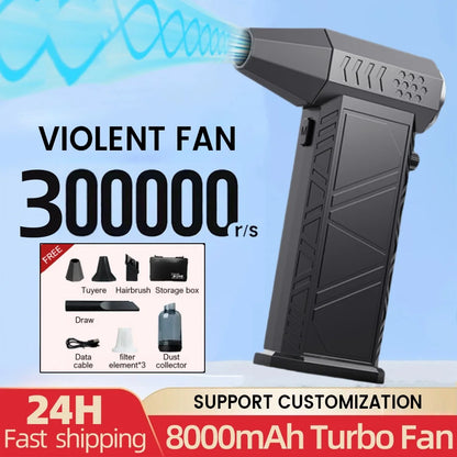 X9 Violent Fan 300000RPM Powerful Air Blower Vacuum Cleaner Type-C Charging Strong Winds 58m/s Brushless Turbo Jet Blower Dryer