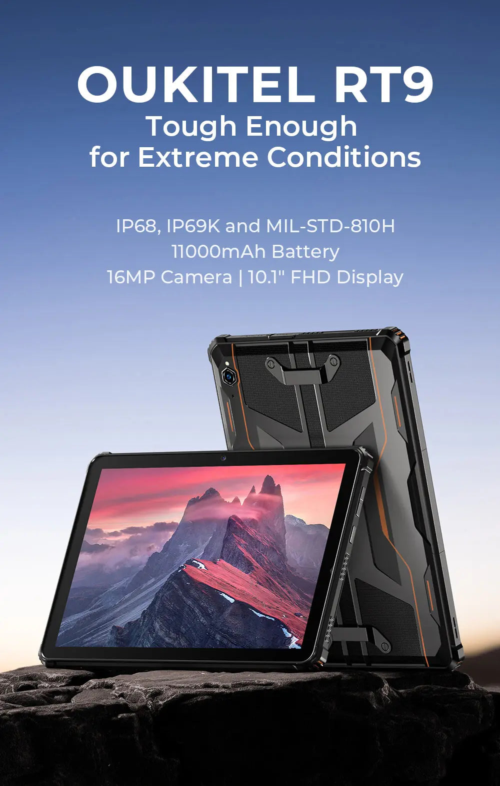 Oukitel RT9 Rugged TabletRugged Tablet 10.1" HD Display 24GB RAM 256GB Waterproof Tablet 11000mAh Battery Android 14.0 Tablet PC