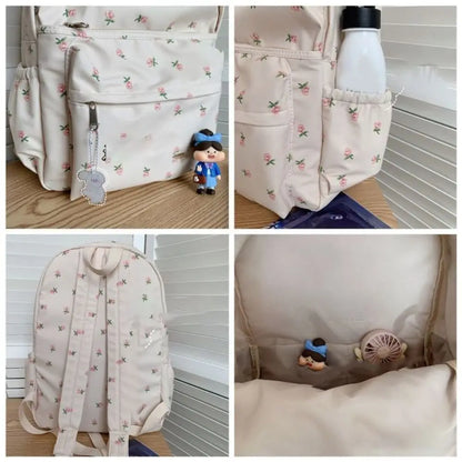 White Print Backpack Large-capacity Student Schoolbag Girl Cool High School Student Schoolbag Backpack Travel Bag