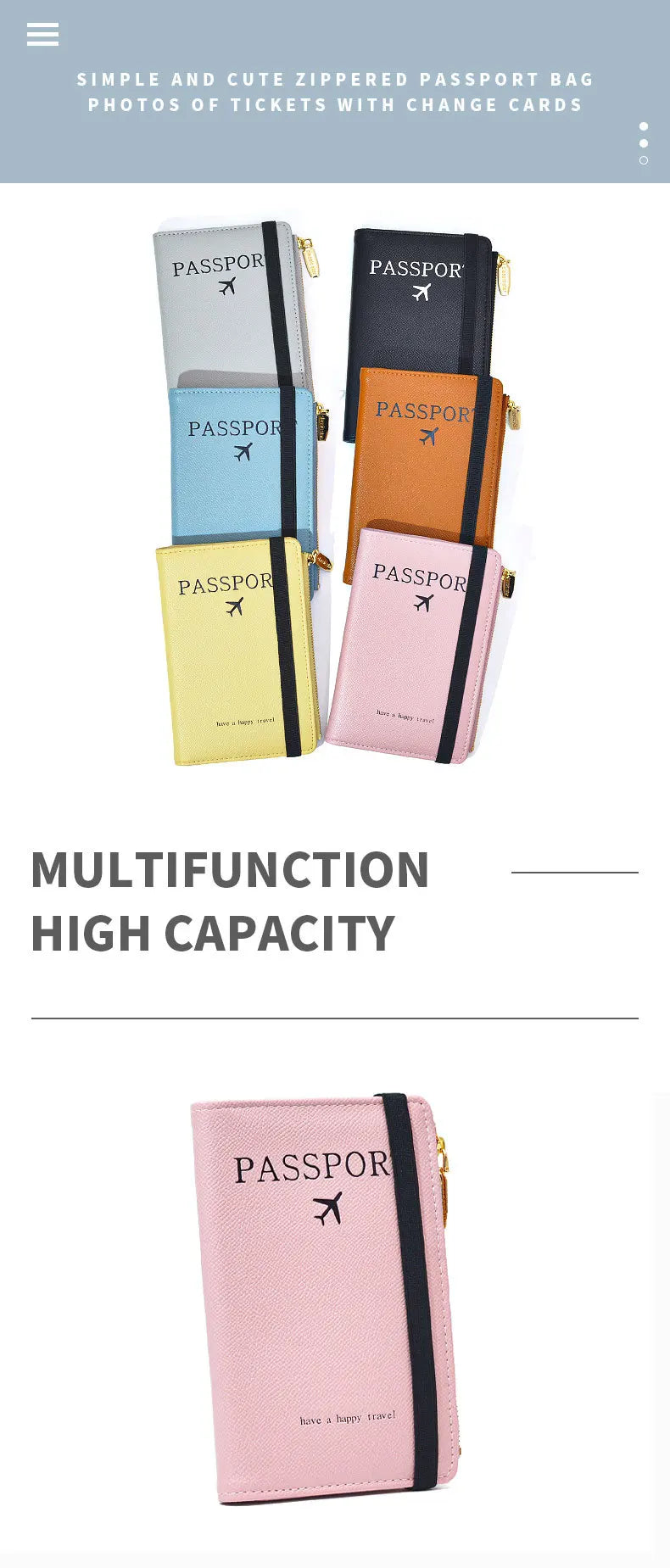 RFID Blocking Passport Wallets Zipper Waterproof Wallet  Hand holder Anti-Theft Cell Phone Purse Travel Accessories