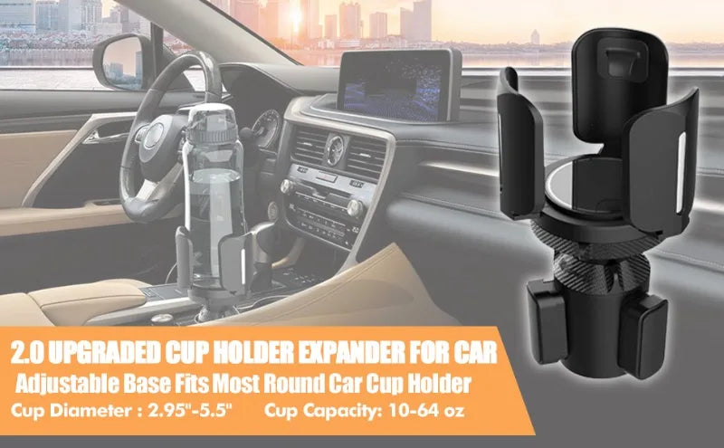 Car Cup Holder with Adjustable Base For Yeti Rambler,Hydro Flask,Nalgene,Stanley 10-64oz Cup Holders Extender
