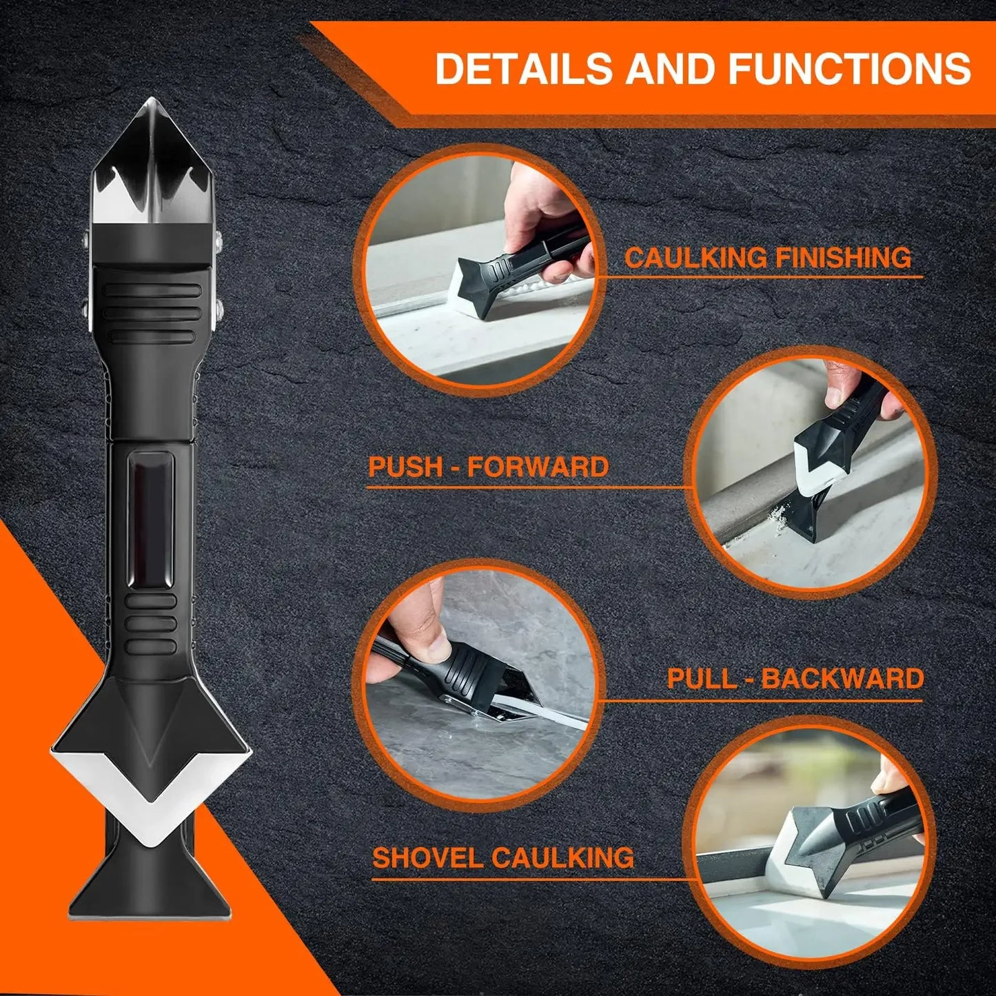 Silicone Caulking Tool 5 in 1 Multi-function Scraper Tool Grout and Caulk Removal Tool for Bathroom Kitchen Floor Window Sink