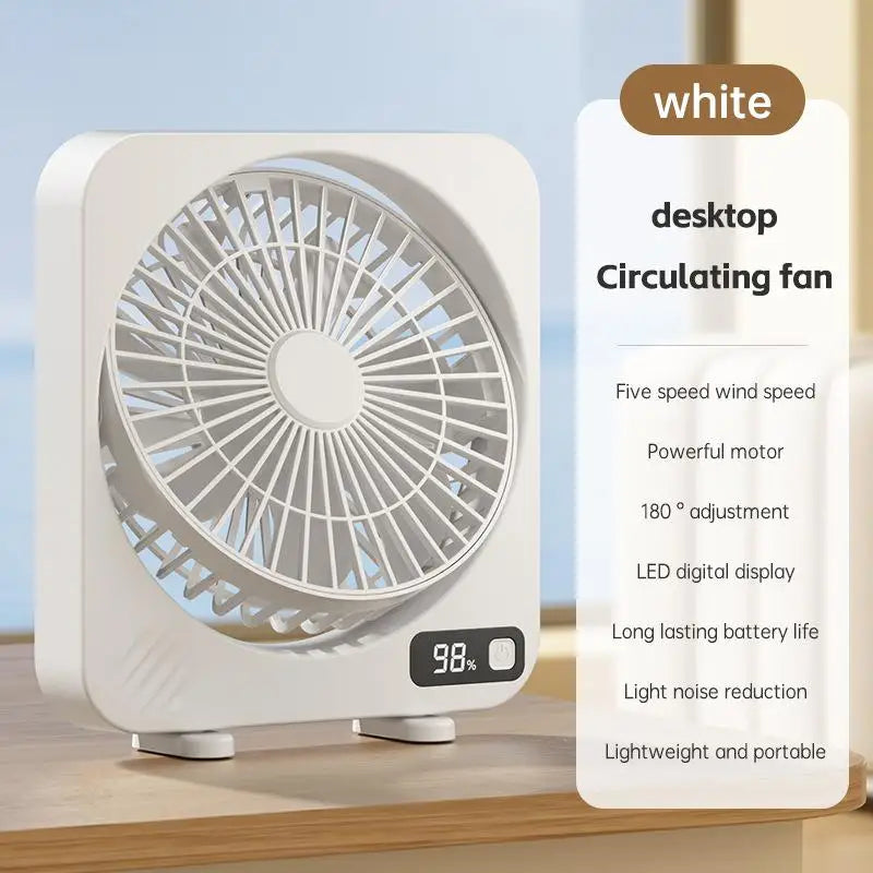 Electric Fan Portable Usb Charging Cycle Electric Fan Table Fan Digital Display 5-speed Desktop Small Fan Office Camping