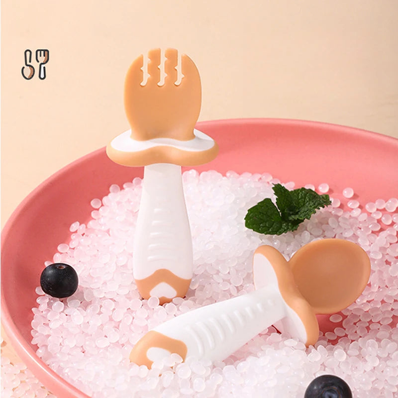 Baby Tableware Set Children Utensil Silicone Toddler Dinnerware Cutlery Cartoon Infant Food Feeding Spoon Fork Baby Gadgets