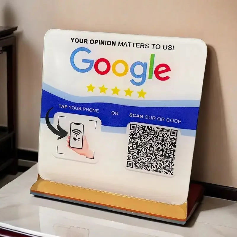 Custom Google Review Sign With Stand Scan QR Code Business Decor Acrylic Google Review NFC QR Code Sign Review Us on Google