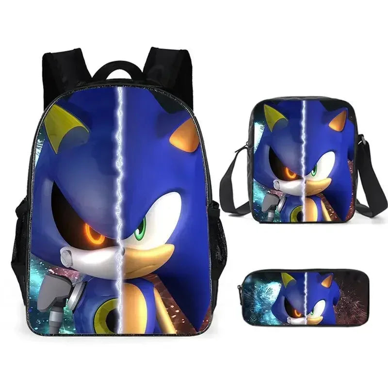 HOT 3PC-SET Sonic Backpack Primary and Secondary School School Bags  Anime Cartoon School Bags Best Gifts for Kids Mochila