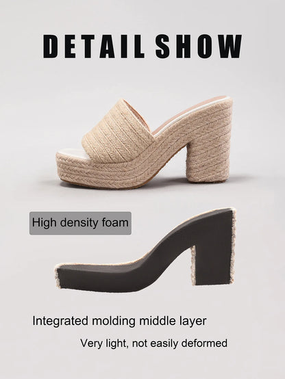 Women's hemp rope platform sandals braided grass summer waterproof high heels European and American style