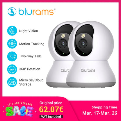 Blurams Indoor Security Camera 2K, Home Security Camera for Dog/Elder, Security Camera with One-Touch Call Update A31S-2pc