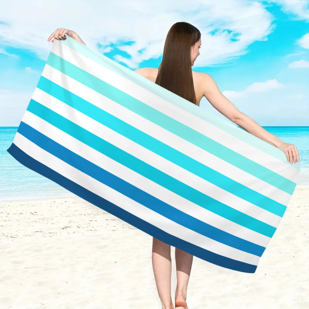 1pc Striped beach towels, ultra-fine fiber beach towels, multifunctional beach towels for swimming and shower rooms