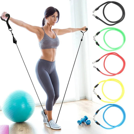 11pcs Fitness Resistance Bands Set Workout Exercise Tube Bands with Door Anchor Ankle Straps Cushioned Handles Carry Bags