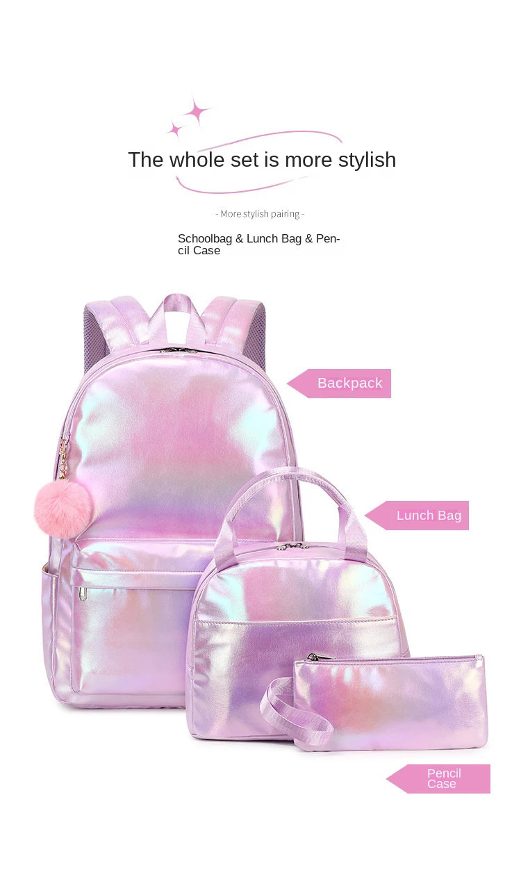 3 Pcs Set Children's School Bag Cute Student Backpacks for Teenager Girls Waterproof School bags With Lunch bag Pencil Case